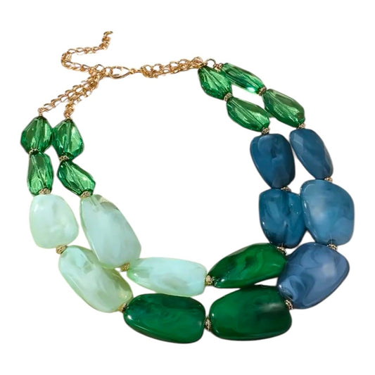 Elegant Green and Blue Beaded Necklace NWT