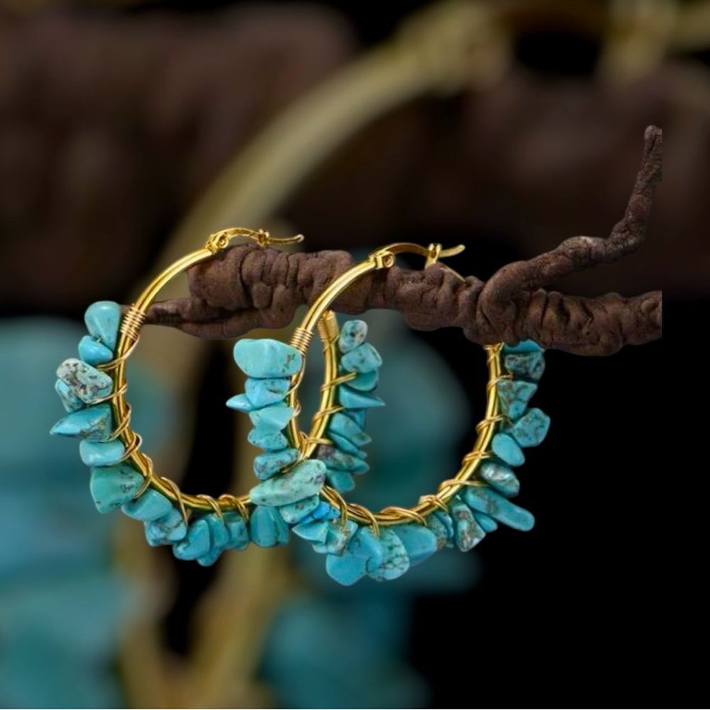 Turquoise Stone Hoop Earrings
