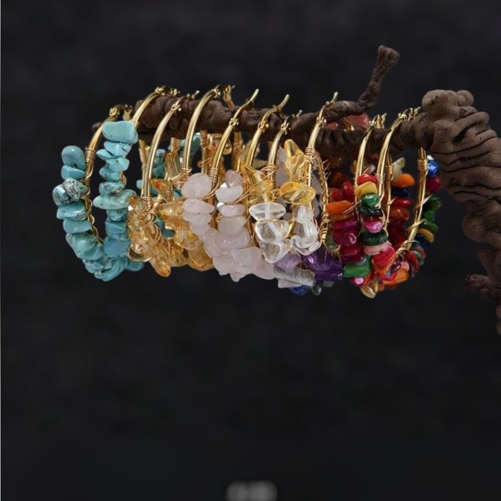 Turquoise Stone Hoop Earrings