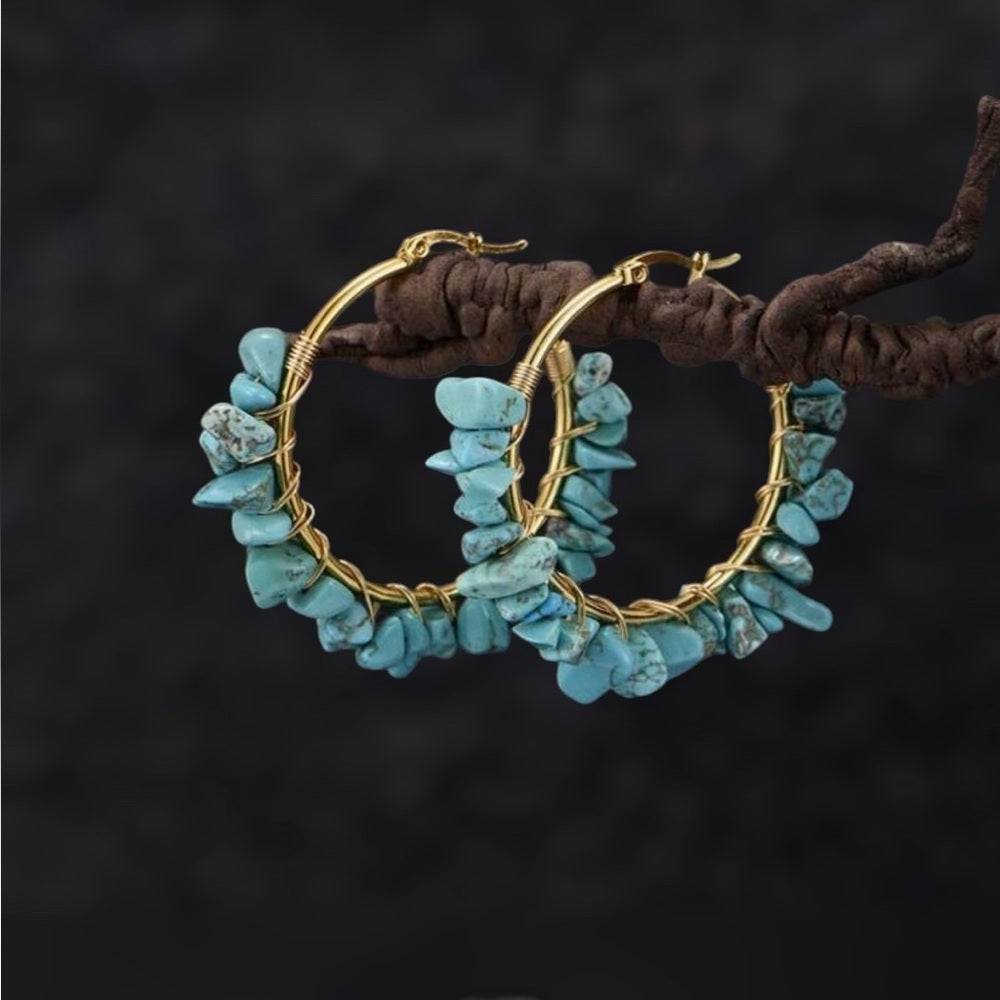 Turquoise Stone Hoop Earrings