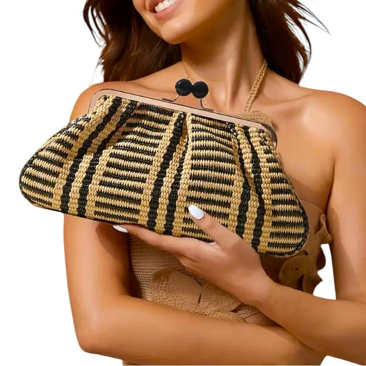 Striped Black and Tan Clutch Bag