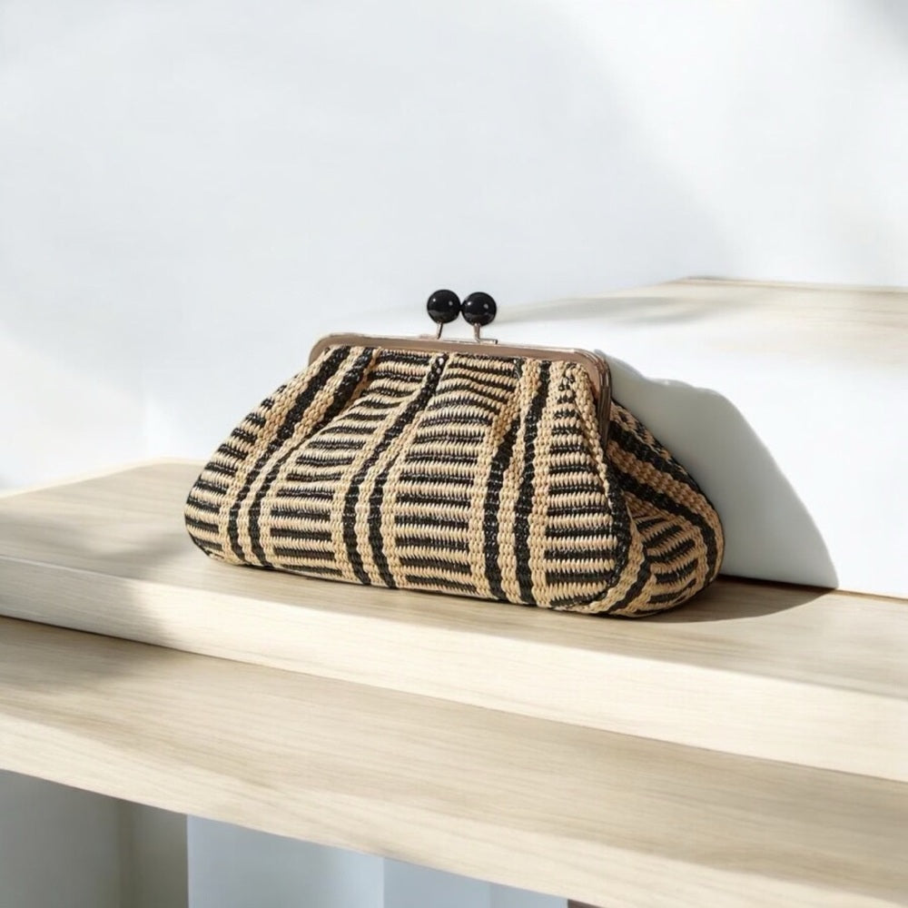Striped Black and Tan Clutch Bag