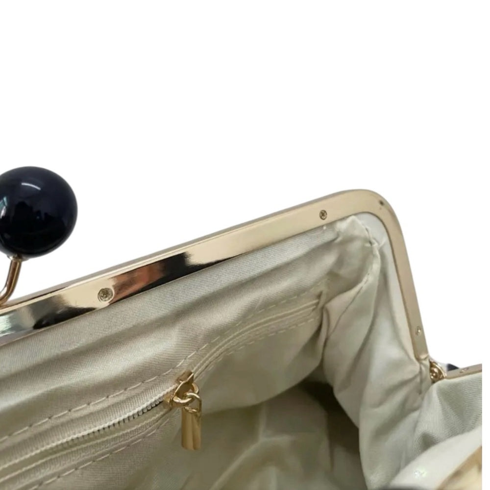 Striped Black and Tan Clutch Bag