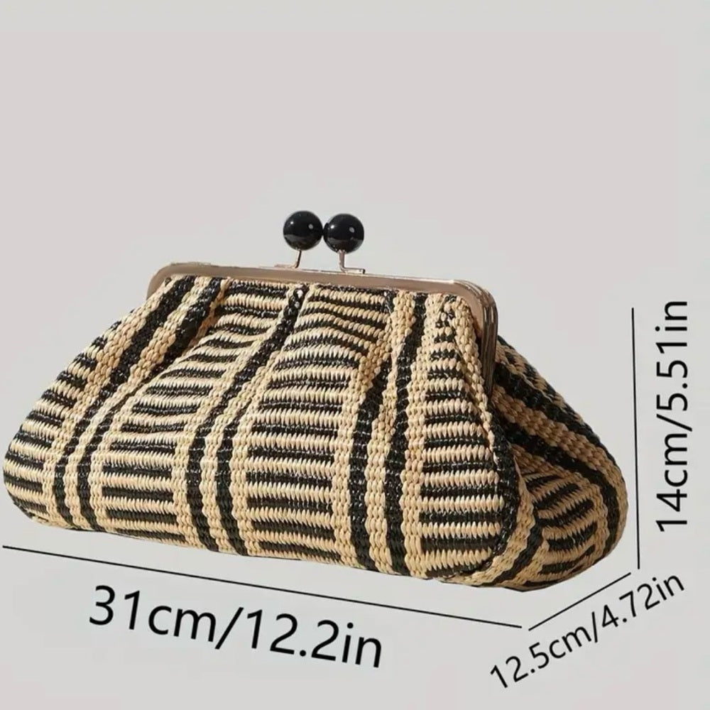 Striped Black and Tan Clutch Bag