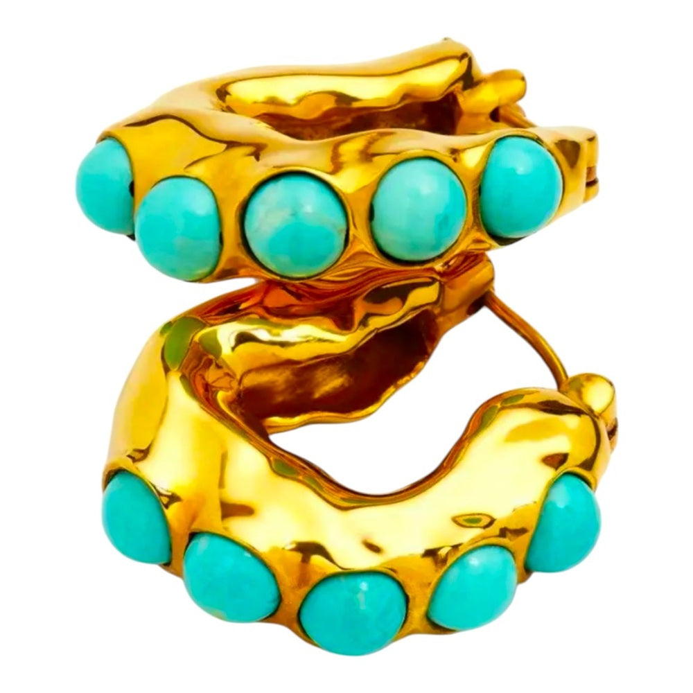 Gold and Turquoise Hoop Earrings