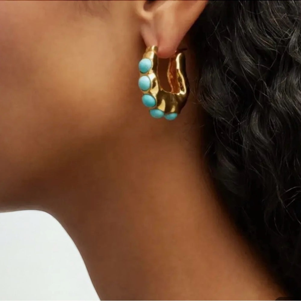 Gold and Turquoise Hoop Earrings