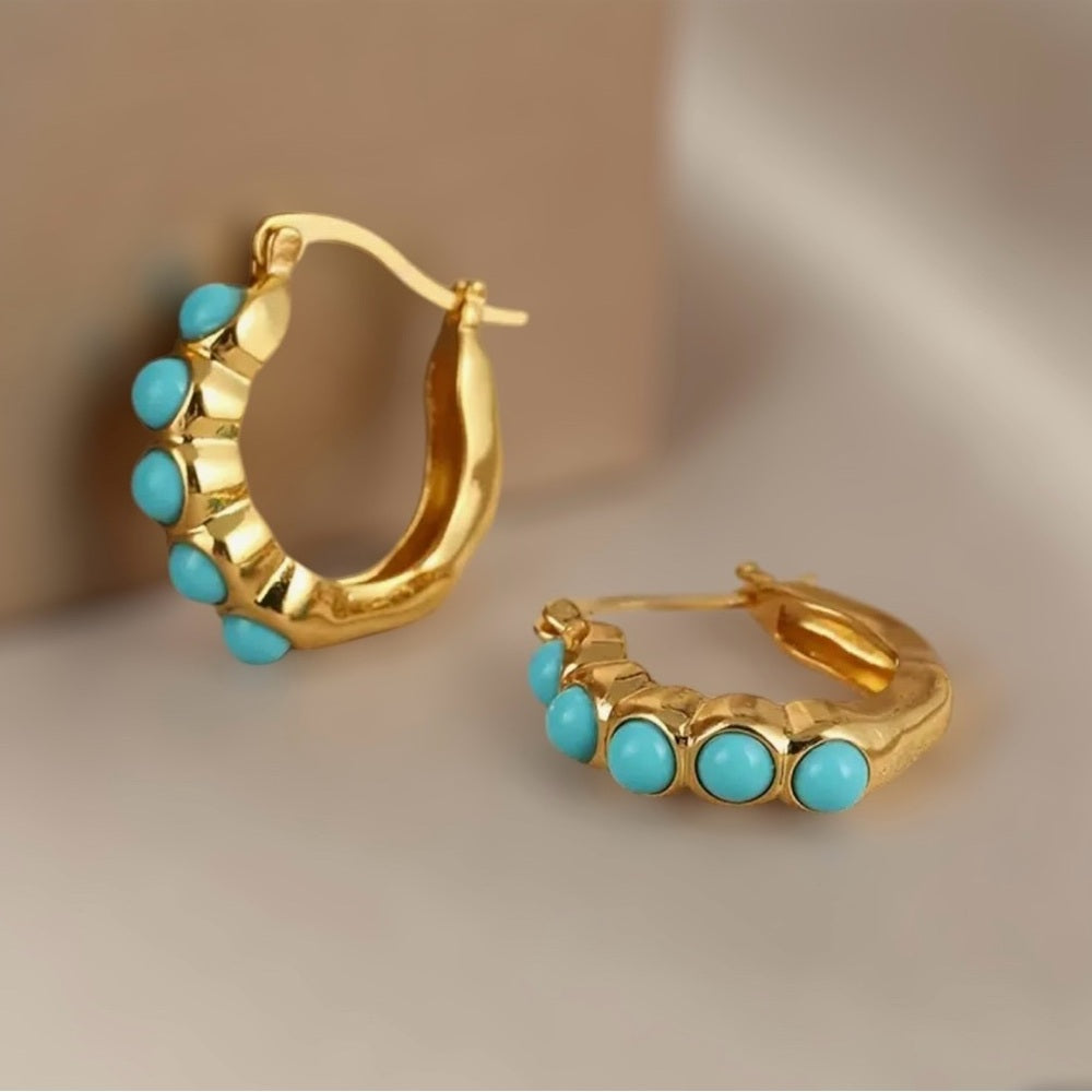 Gold and Turquoise Hoop Earrings