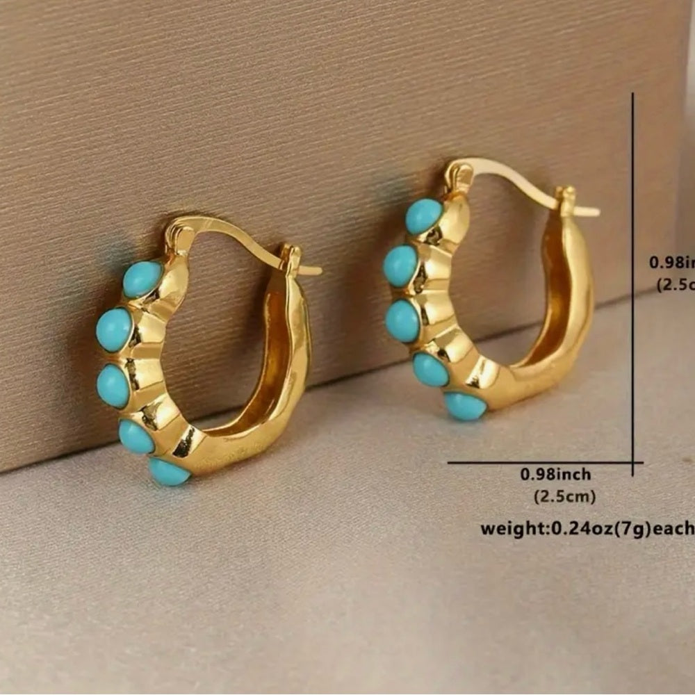 Gold and Turquoise Hoop Earrings