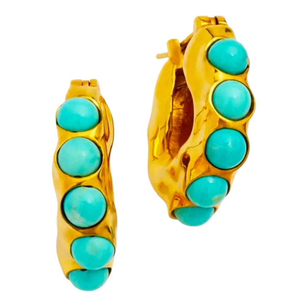 Gold and Turquoise Hoop Earrings