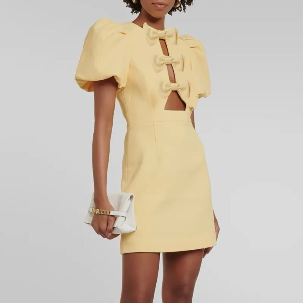 Elegant Yellow Puff Sleeve Dress