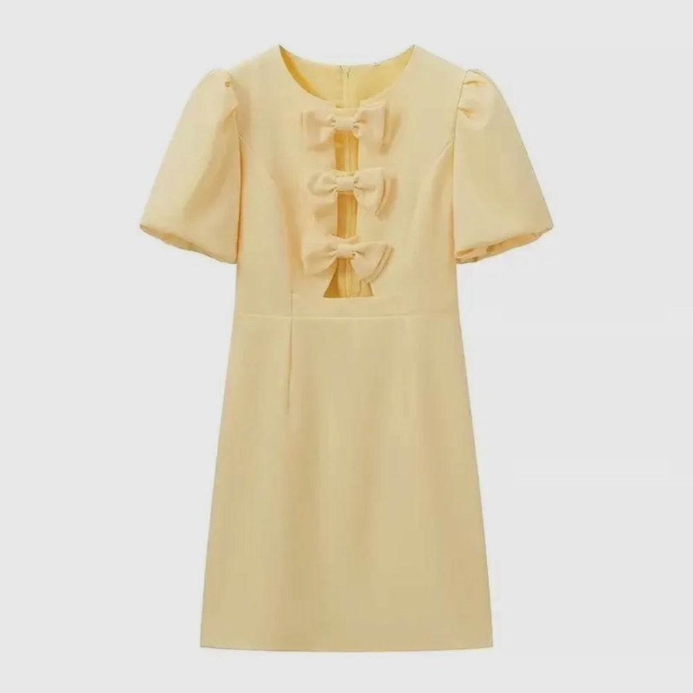 Elegant Yellow Puff Sleeve Dress