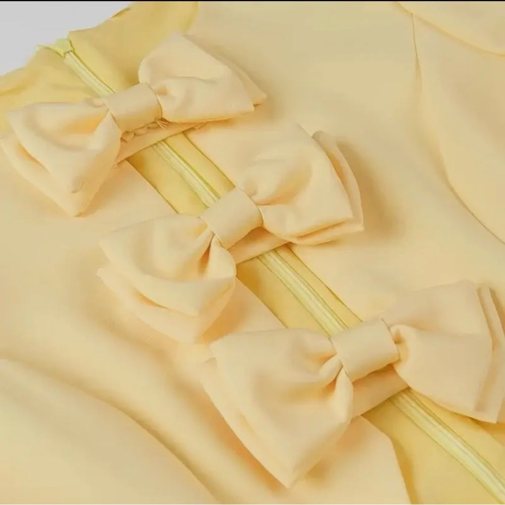 Elegant Yellow Puff Sleeve Dress