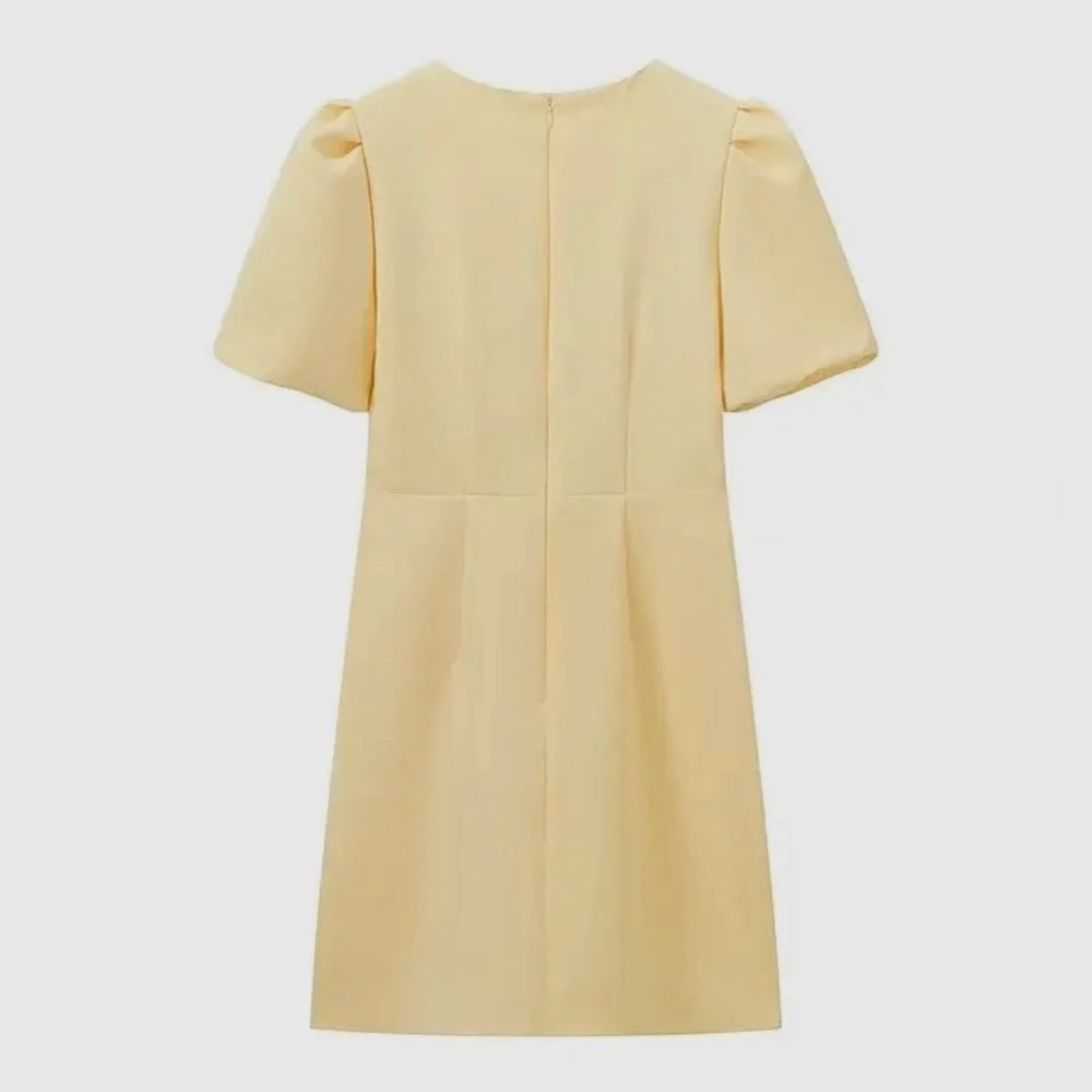 Elegant Yellow Puff Sleeve Dress