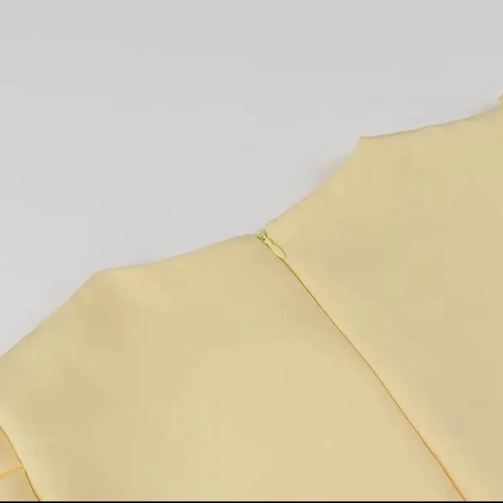 Elegant Yellow Puff Sleeve Dress