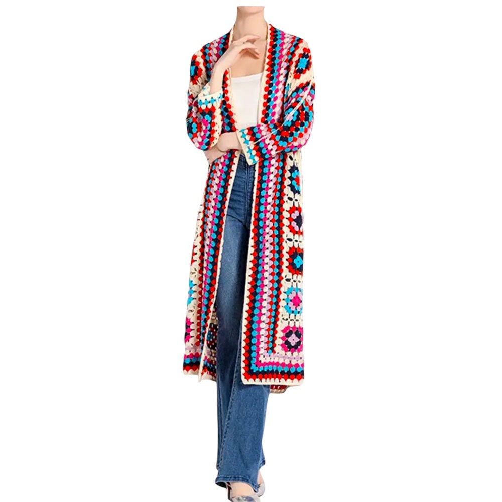 Multicolor Crochet Long Cardigan Sweater