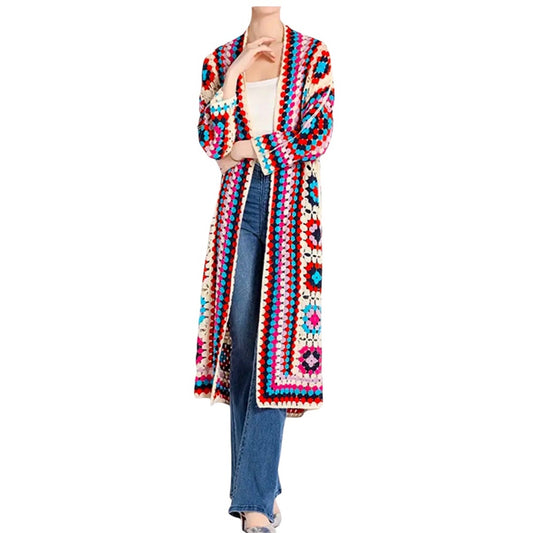 Multicolor Crochet Long Cardigan Sweater