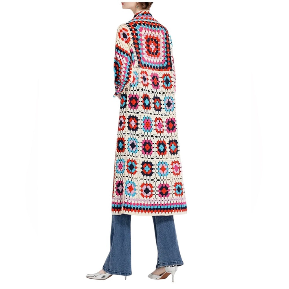 Multicolor Crochet Long Cardigan Sweater