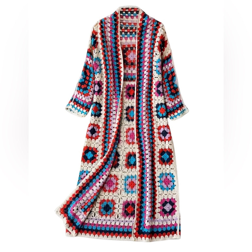 Multicolor Crochet Long Cardigan Sweater
