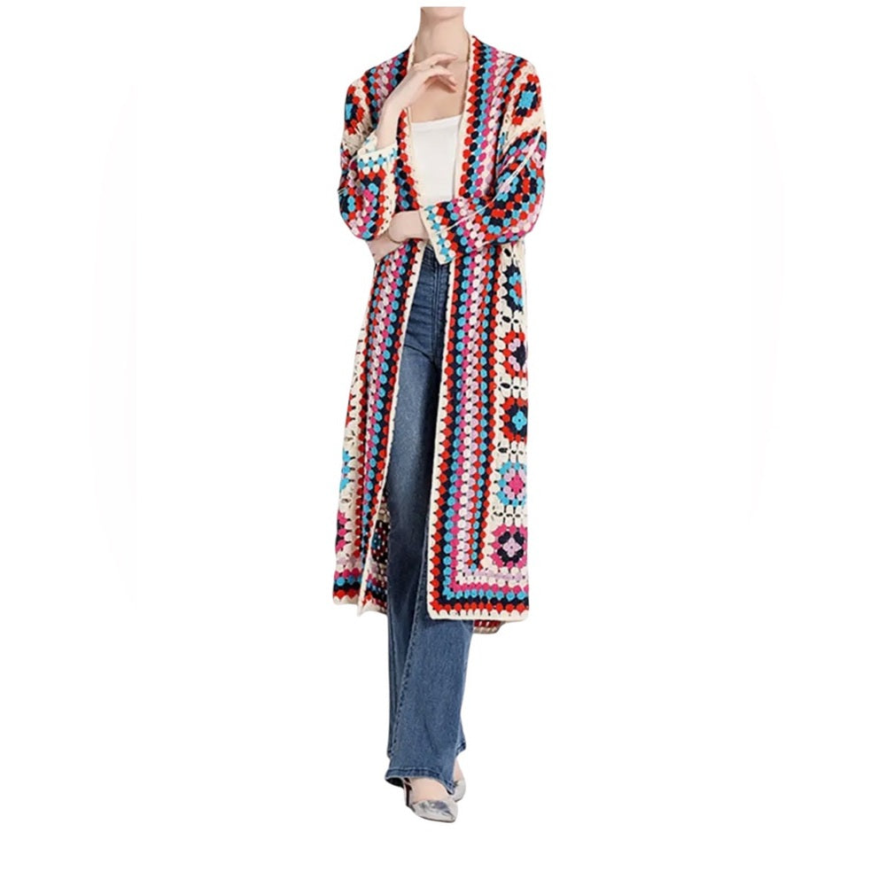 Multicolor Crochet Long Cardigan Sweater