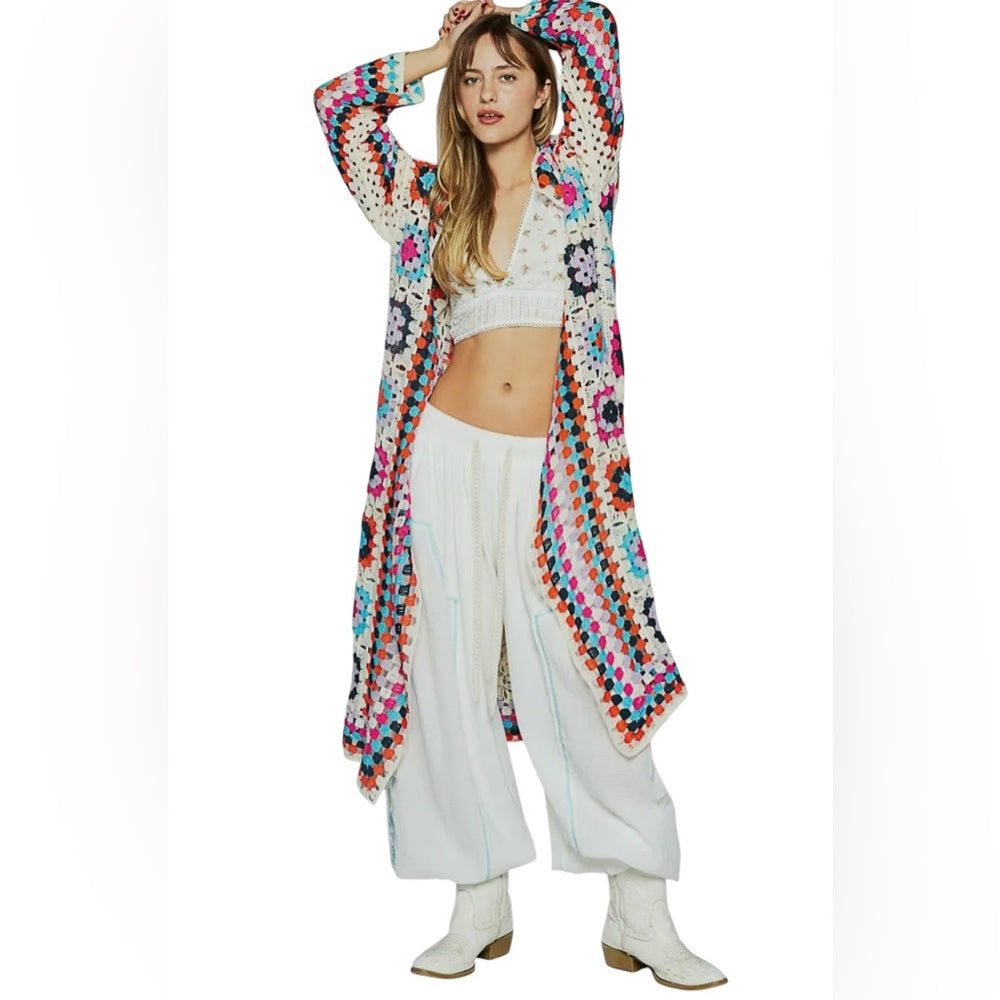 Multicolor Crochet Long Cardigan Sweater
