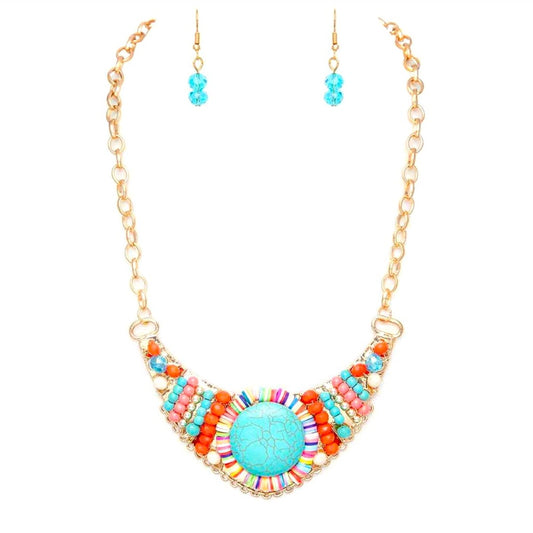 Colorful Beaded Necklace and Earring Set