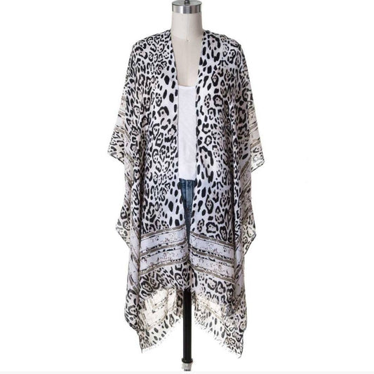 Cheetah Printed Raw Edge Kimono