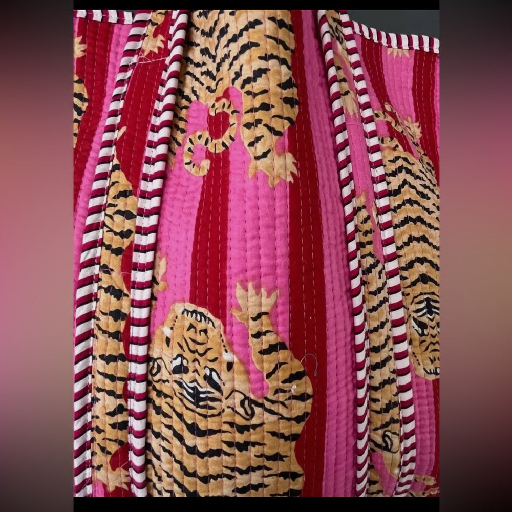 Tiger & Floral Quilted Reversible Cotton Eco Tote Bag