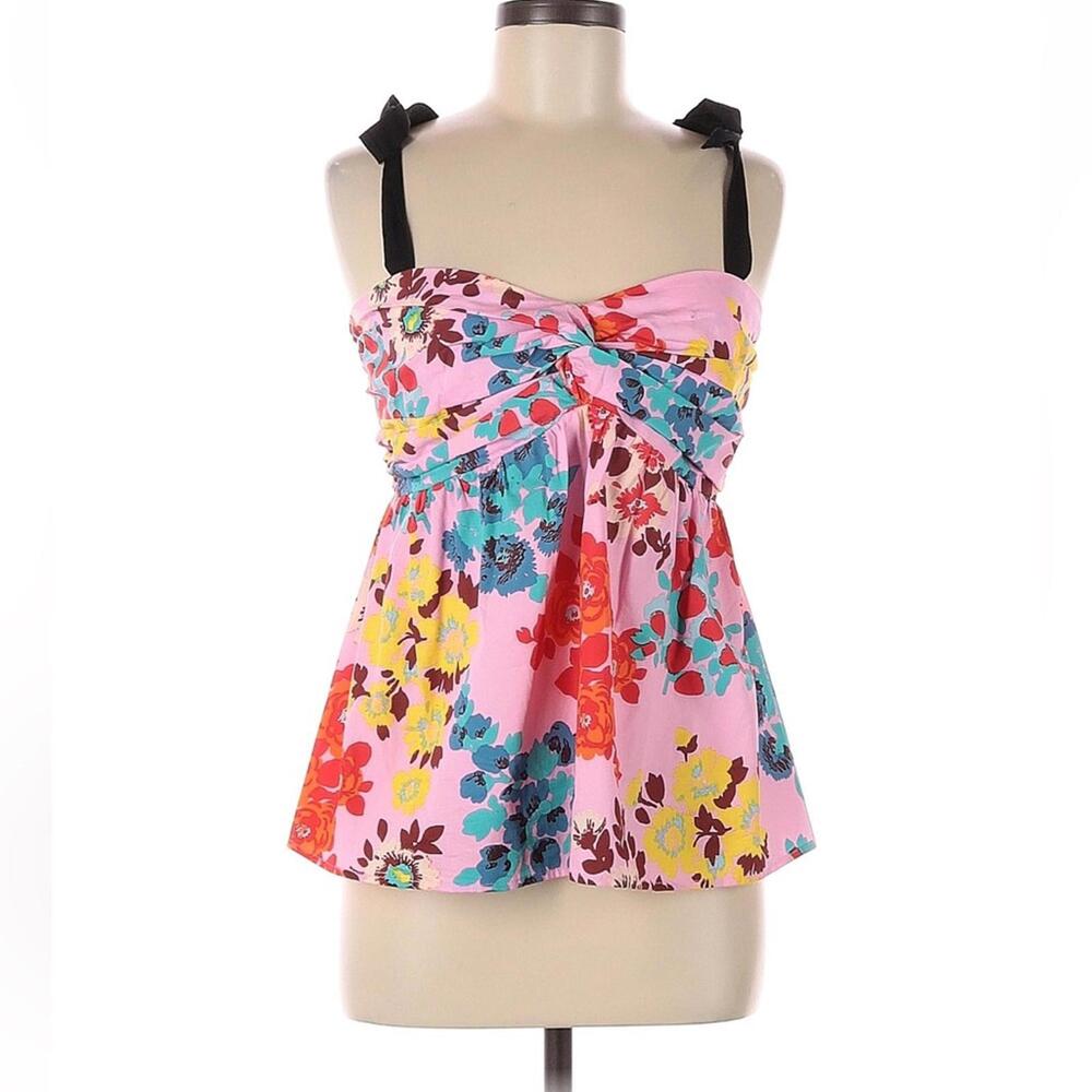 Peter Som Floral Pink Top with Black Straps