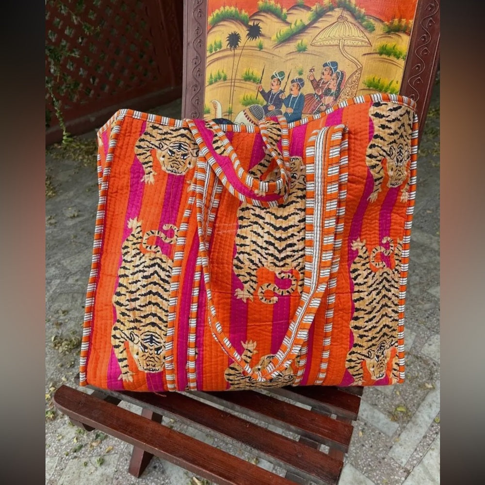 Vibrant Orange and Red Tiger Print Tote Bag