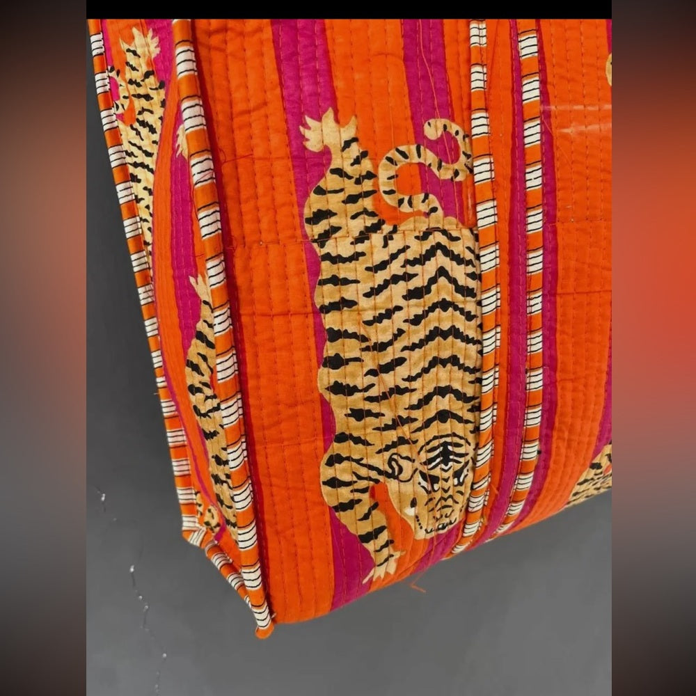 Vibrant Orange and Red Tiger Print Tote Bag