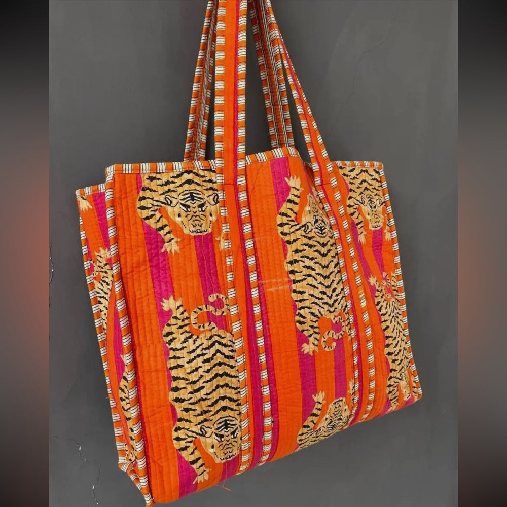 Vibrant Orange and Red Tiger Print Tote Bag