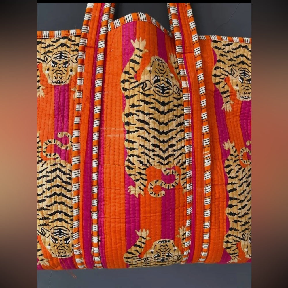 Vibrant Orange and Red Tiger Print Tote Bag