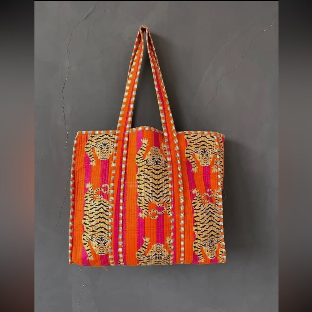 Vibrant Orange and Red Tiger Print Tote Bag