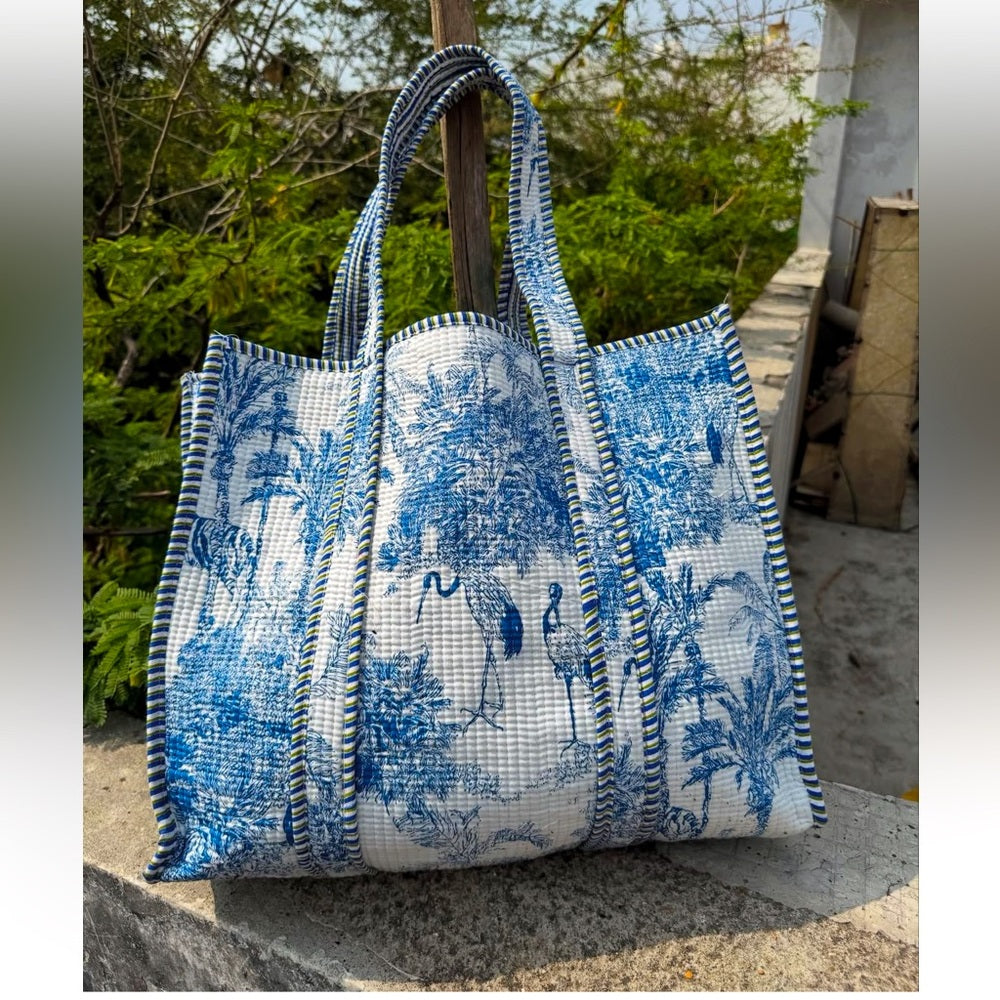 Handmade Cotton Block Print Multipurpose Quilted Bag