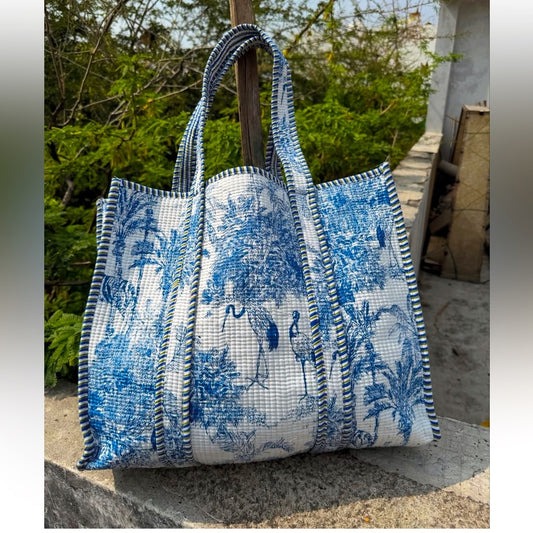 Handmade Cotton Block Print Multipurpose Quilted Bag