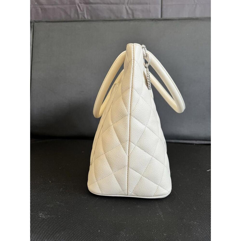 CHANEL Medallion Shoulder Bag White Leather