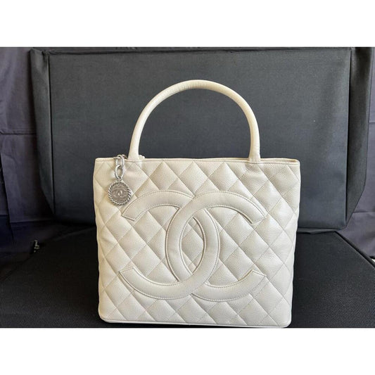 CHANEL Medallion Shoulder Bag White Leather