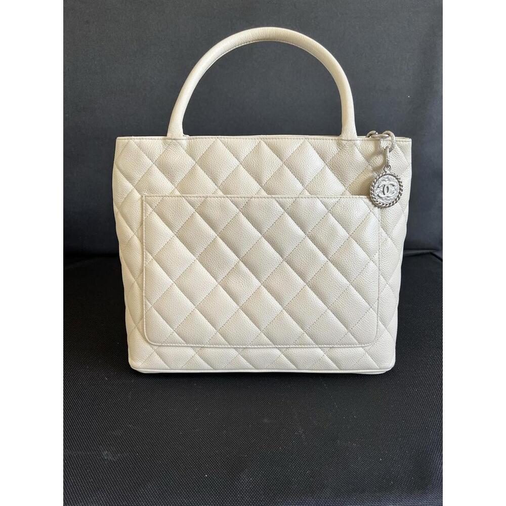 CHANEL Medallion Shoulder Bag White Leather