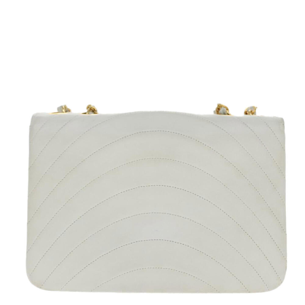 Chanel Demi Lune White Leather Shoulder Bag Authentic