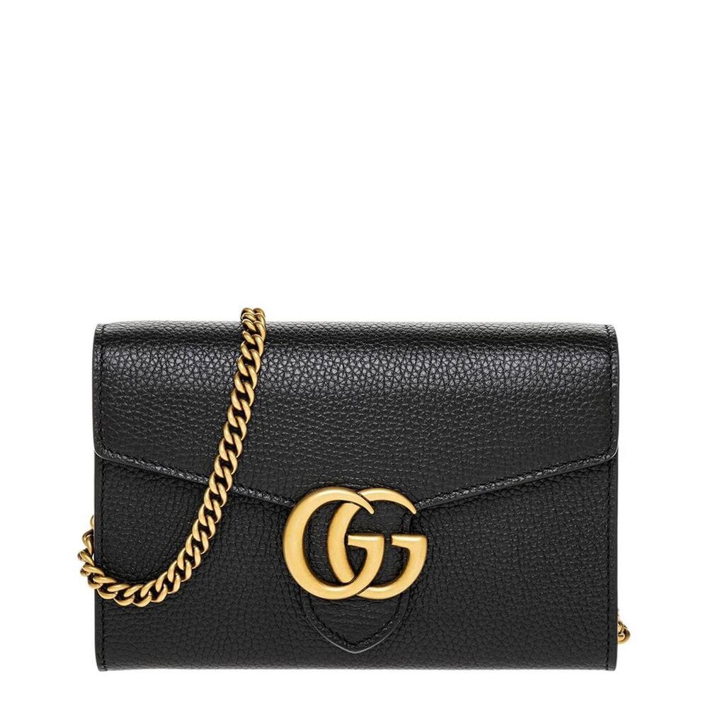 Gucci Gg Marmont Leather Wallet On Chain Women's Black