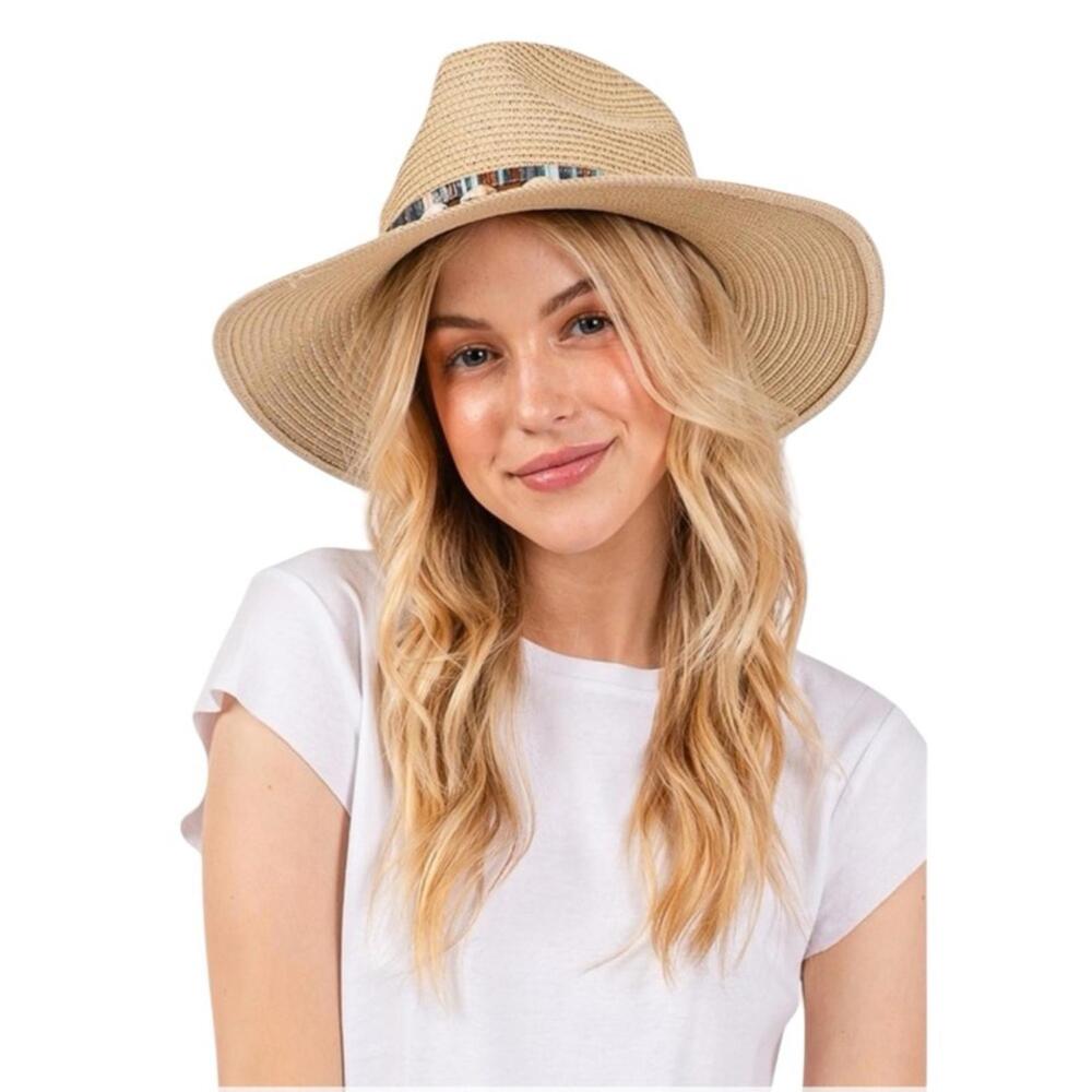 Tan Straw Hat with Shell Detailing