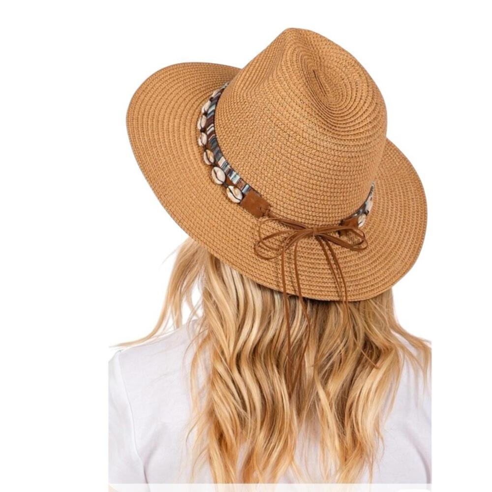 Tan Straw Hat with Shell Detailing