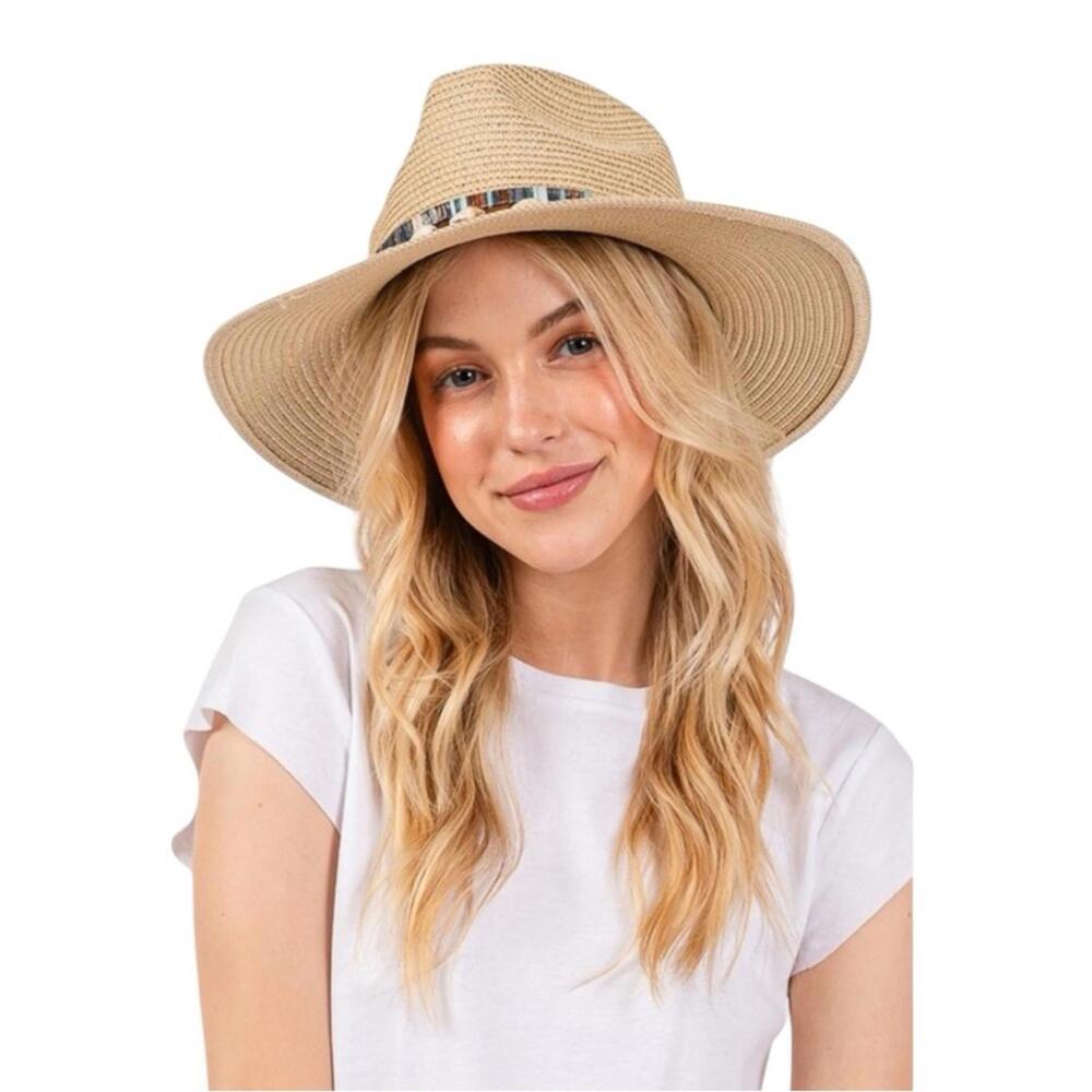 Tan Straw Hat with Shell Detailing