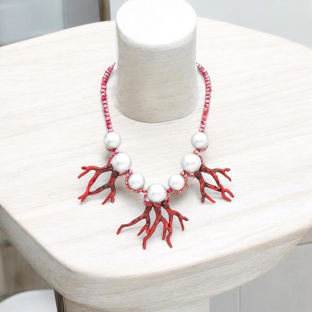 Elegant Coral Red and White Necklace
