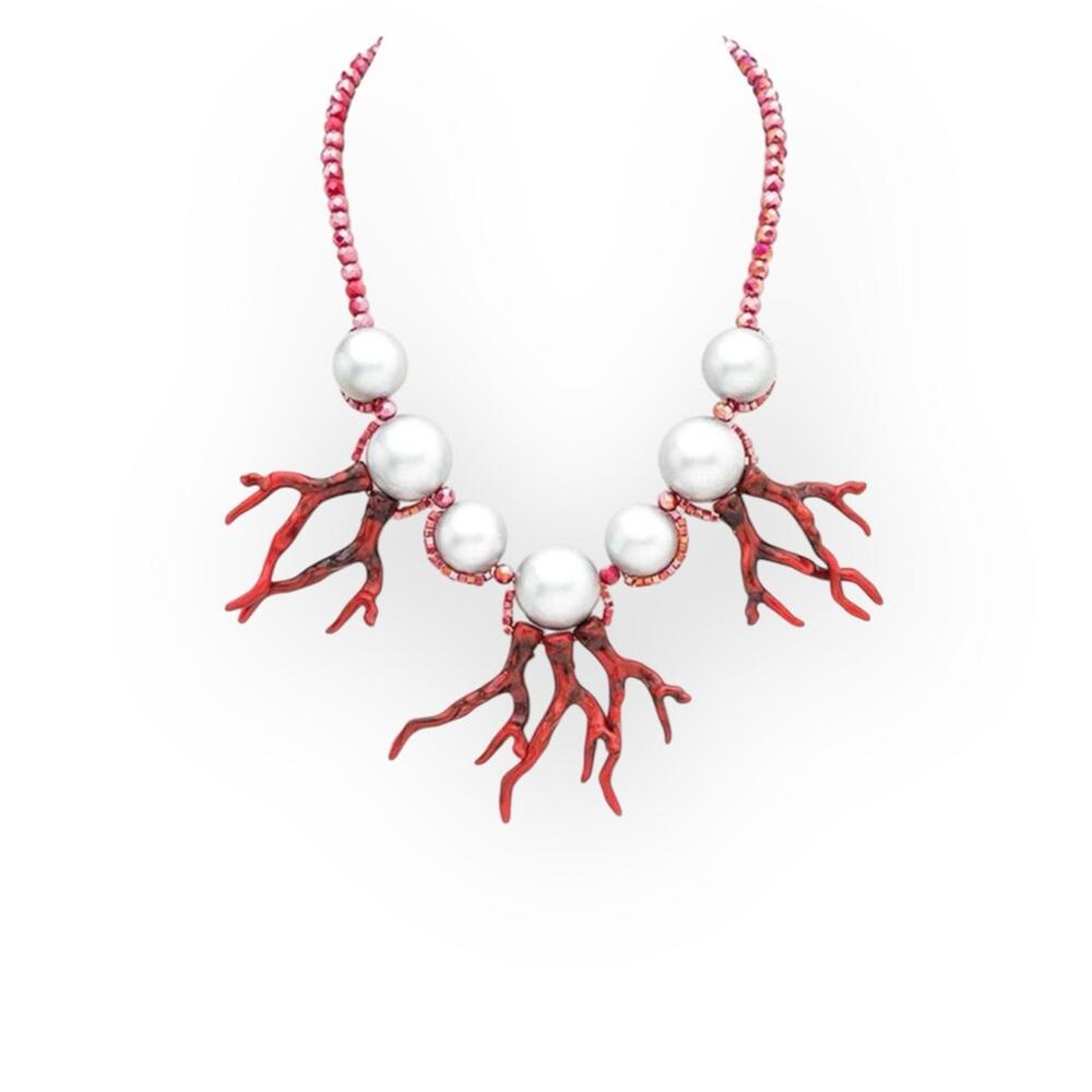 Elegant Coral Red and White Necklace