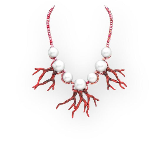 Elegant Coral Red and White Necklace
