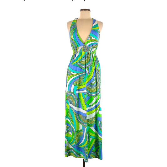 Trina Turk Vibrant Green and Blue Maxi Dress
