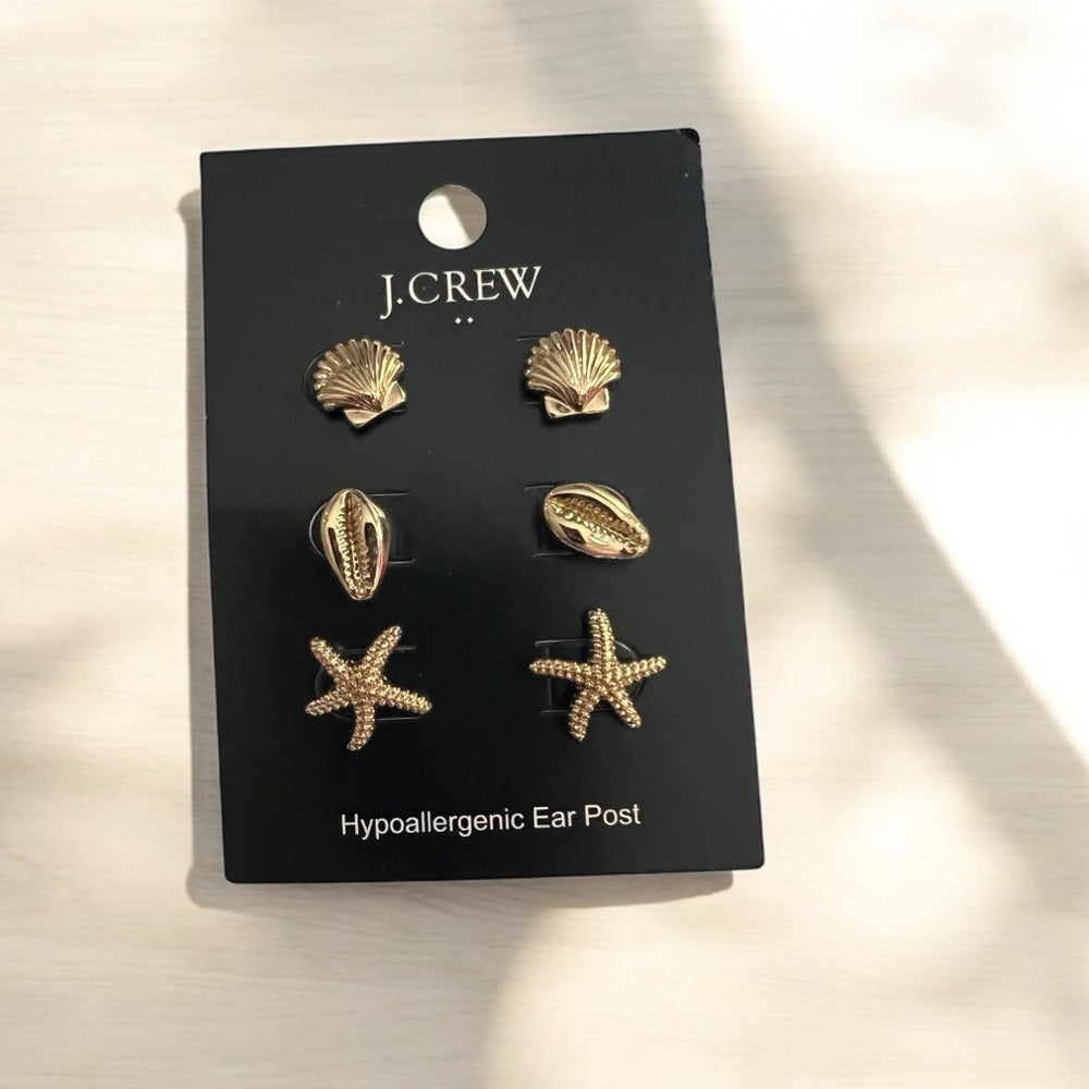 J.Crew Gold Sea-Inspired Earrings Set- NWT
