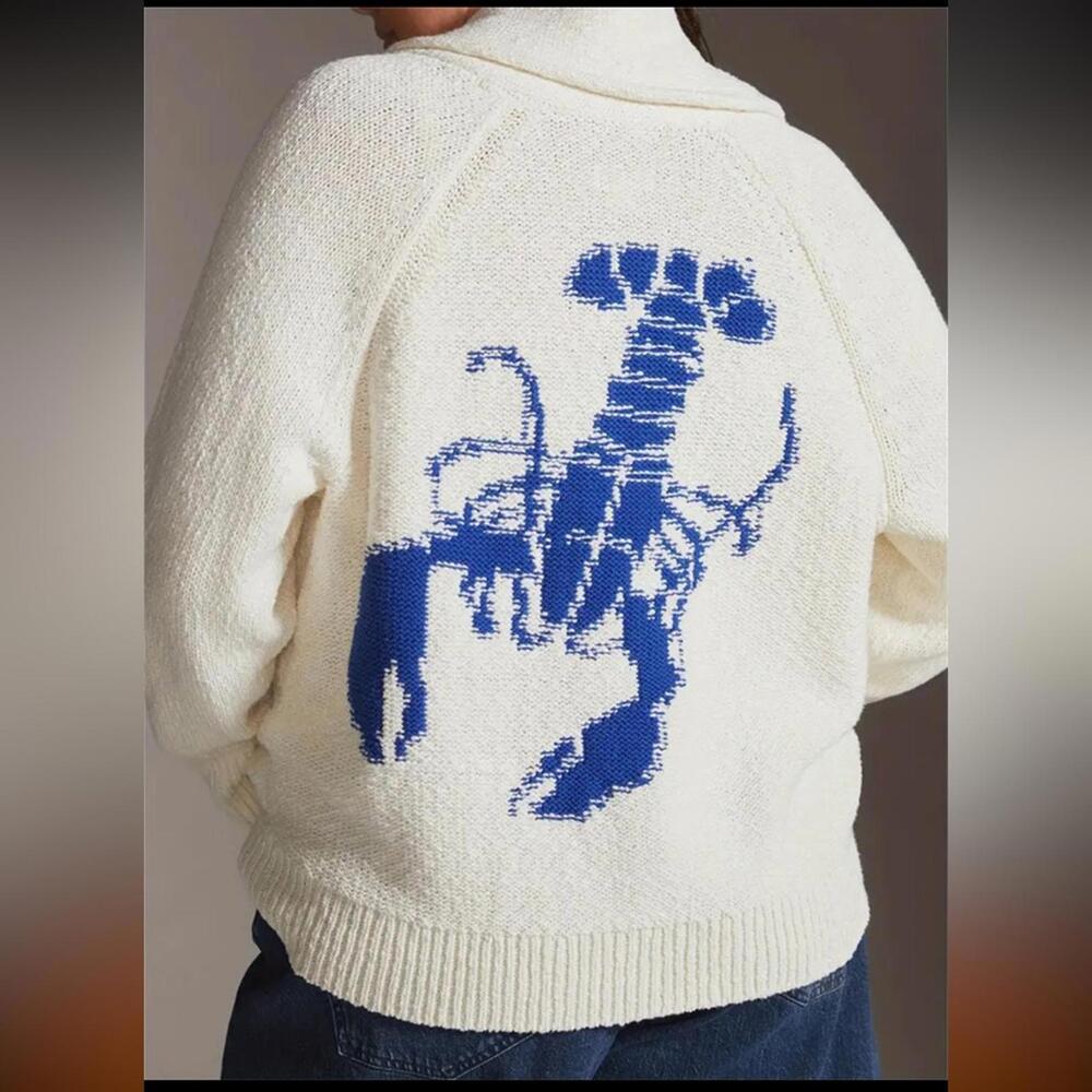 Blue and Cream Lobster Print Sweater NWT