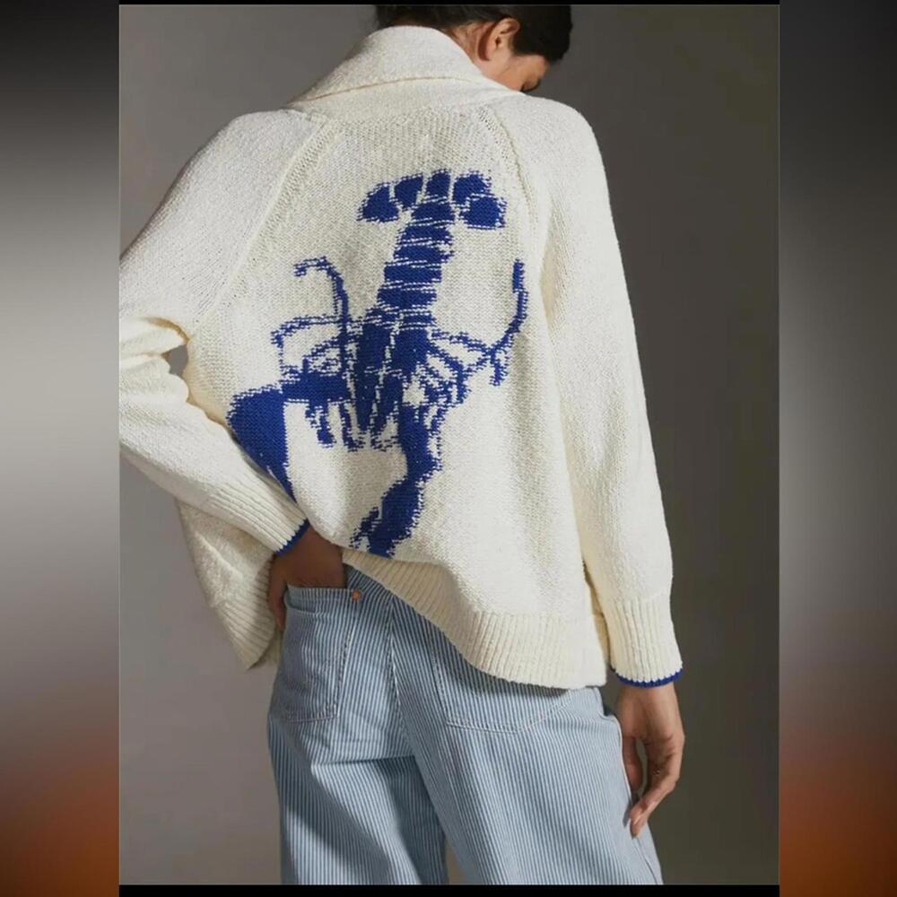 Blue and Cream Lobster Print Sweater NWT